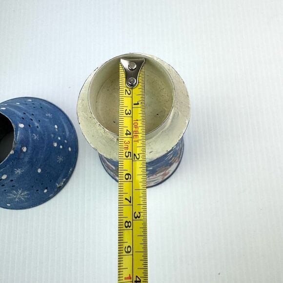 Vintage Christmas Lighthouse Candle Tea Light Snowman Winter Luminary Blue Metal - Picture 7 of 9